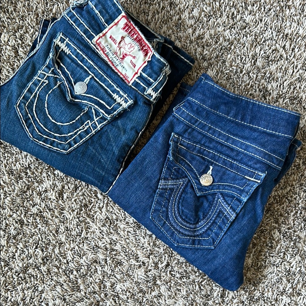 True Religion Blue Jeans with Decorative Stitching and Stretch- bundle of 2